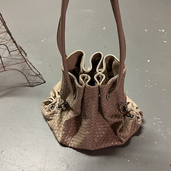 Taupe City Life NYC Leather Glitter Bucket Bag - Picture 5 of 7